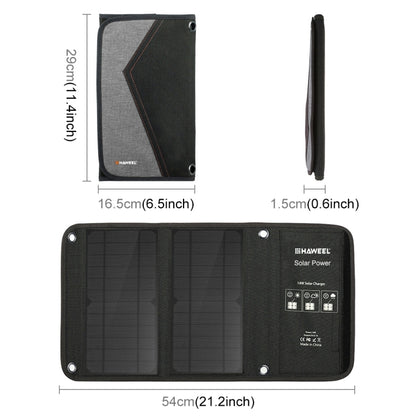 HAWEEL 14W Foldable Solar Panel Charger with 5V / 2.4A Max Dual USB Ports - HOMEYSPHERE