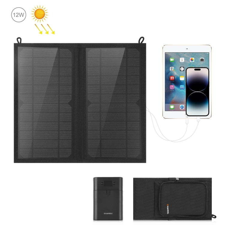 HAWEEL 12W 2 Panels Foldable Solar Panel Charger Bag with 5V / 3.1A Max Dual USB Ports, Support QC3.0 and AFC - HOMEYSPHERE