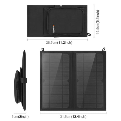 HAWEEL 12W 2 Panels Foldable Solar Panel Charger Bag with 5V / 3.1A Max Dual USB Ports, Support QC3.0 and AFC - HOMEYSPHERE