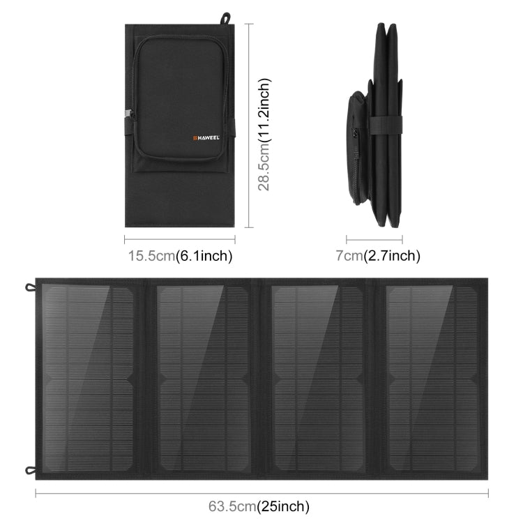 HAWEEL 24W 4 Panels Foldable Solar Panel Charger Bag with 5V / 3.1A Max Dual USB Ports, Support QC3.0 and AFC - HOMEYSPHERE