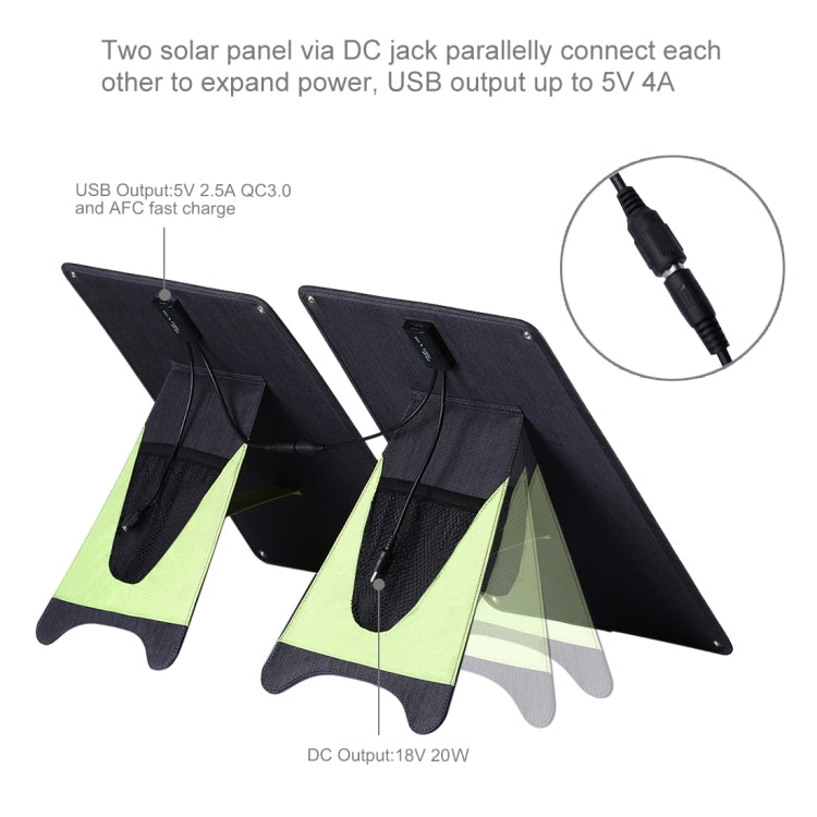 HAWEEL 2 PCS 20W Monocrystalline Silicon Solar Power Panel Charger, with USB Port & Holder & Tiger Clip, Support QC3.0 and AFC(Black) - HOMEYSPHERE