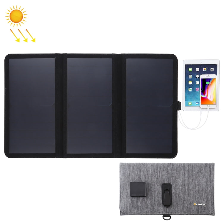 HAWEEL 21W Ultrathin 3-Fold Foldable 5V / 3A Solar Panel Charger with Dual USB Ports, Support QC3.0 and AFC(Black) - HOMEYSPHERE