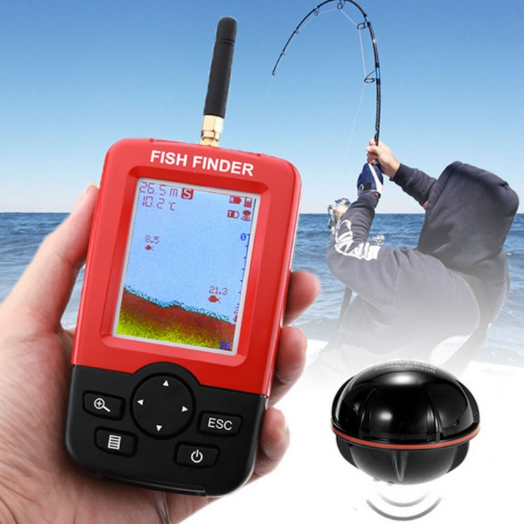 XJ-01 Wireless Fish Detector 125KHz Sonar Sensor 0.6-36m Depth Locator Fishes Finder with 2.4 inch LCD Screen & Antenna, Built-in Water Temperature Sensor - HOMEYSPHERE